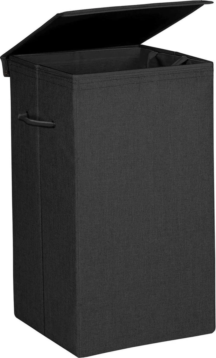 Opvouwbare Wasmand Met Deksel En Handvaten, 85L - Zwart 1 Opvouwbare Wasmand Met Deksel En Handvaten, 85L - Zwart