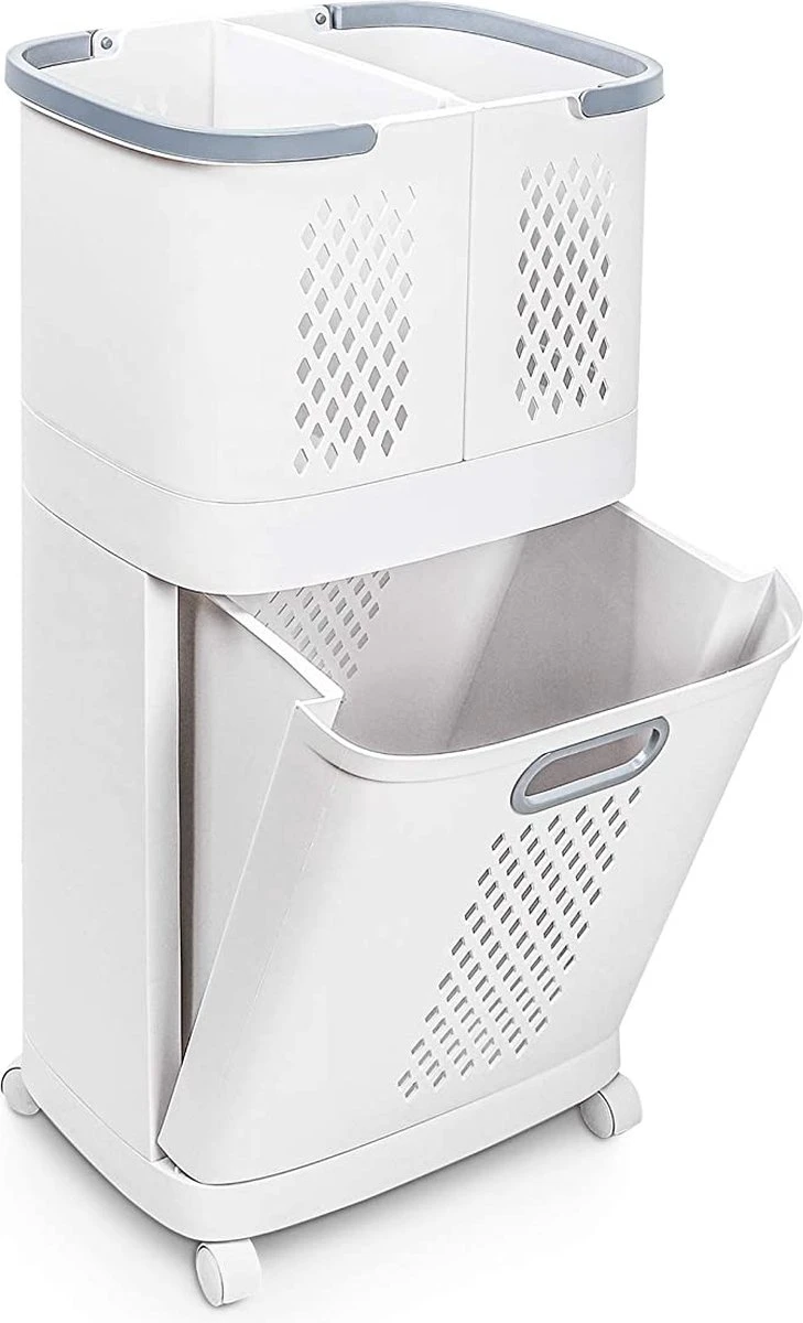 Wassorteerder – Wasmand Met 3 Vakken - Op Wieltjes - Valencia 1 Wassorteerder – Wasmand Met 3 Vakken - Op Wieltjes - Valencia