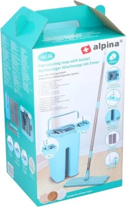 Alpina Platte Mop Met Emmer - Incl. 2 Microvezeldoeken - Voor Harde Vloeren - 360° Draaibaar -Leifheit Store 732x1200