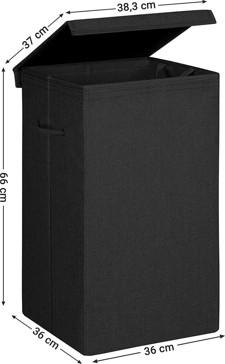 Opvouwbare Wasmand Met Deksel En Handvaten, 85L - Zwart 4 Opvouwbare Wasmand Met Deksel En Handvaten, 85L - Zwart - Afbeelding 4