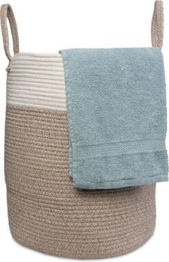 Gadgy Wasmand Katoen - Opbergmand 52 Ltr - Mand Rond Met Handvaten - Wasbox Opvouwbaar - Speelgoedmand