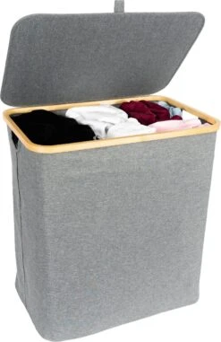 JoFlow® Wasmand Met Wassorteerder En Deksel | Wasbox Met 3 Vakken | Bamboe | 120L