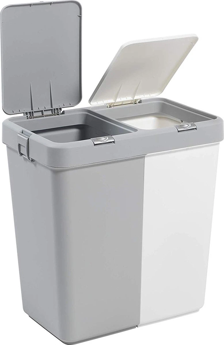 Motek® - Wasmand - 2 Vakken Met Deksel - Met Touch Deksel - Gemaakt Van 100% Gerecycled Kunststof - 80 L - Wasmand Met Deksel - Wassorteerder - Grijs - Wit 1 Motek® - Wasmand - 2 Vakken Met Deksel - Met Touch Deksel - Gemaakt Van 100% Gerecycled Kunststof - 80 L - Wasmand Met Deksel - Wassorteerder - Grijs - Wit