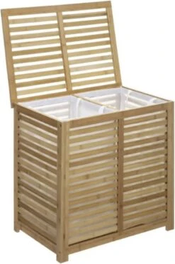 Merkloos Bamboe Wasmand XL Dubbel - Rieten Mand Met Deksel - 60 X 40 X 58 Cm