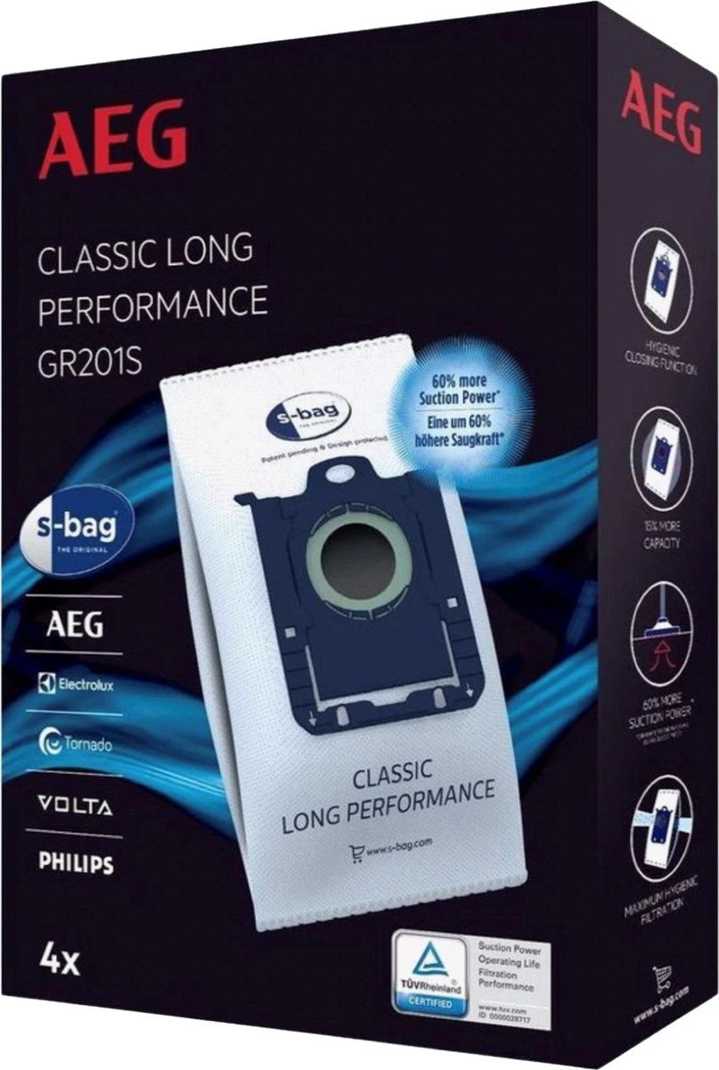 AEG - S-BAG Stofzuigerzakken - Voor Philips/AEG - Classic Long Performance - GR201S - 12 Stuks 4 AEG - S-BAG Stofzuigerzakken - Voor Philips/AEG - Classic Long Performance - GR201S - 12 Stuks - Afbeelding 4
