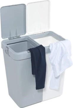 Motek® - Wasmand - 2 Vakken Met Deksel - Met Touch Deksel - Gemaakt Van 100% Gerecycled Kunststof - 80 L - Wasmand Met Deksel - Wassorteerder - Grijs - Wit 17 Motek® - Wasmand - 2 Vakken Met Deksel - Met Touch Deksel - Gemaakt Van 100% Gerecycled Kunststof - 80 L - Wasmand Met Deksel - Wassorteerder - Grijs - Wit -Leifheit Store 808x1200