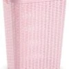 Grote Rotan Wasmand/opbergmand Met Deksel 60 Liter In Kleur Lichtroze - Kunststof - L35 X B43 X H62 Cm - Wasmanden
