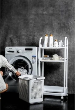 Wasmand Op Wielen - Badkamer Organizer - 3 Lagen - Afneembare Wasmand - Wit -Leifheit Store 814x1200 2