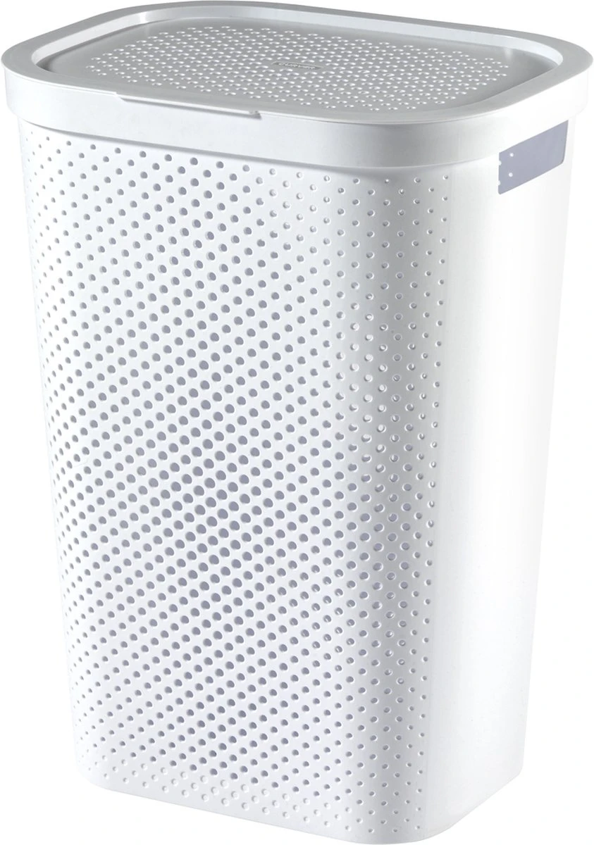 Curver Infinity Recycled Dots Wasmand Met Deksel - 60L - Wit 1 Curver Infinity Recycled Dots Wasmand Met Deksel - 60L - Wit