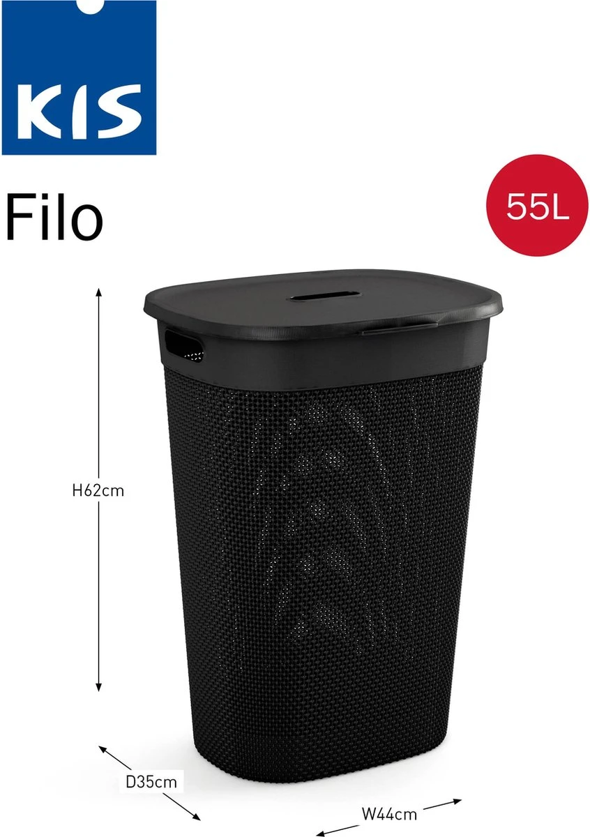Kis Filo Wasbox - 55L - 44x35x61cm - Zwart 3 Kis Filo Wasbox - 55L - 44x35x61cm - Zwart - Afbeelding 3
