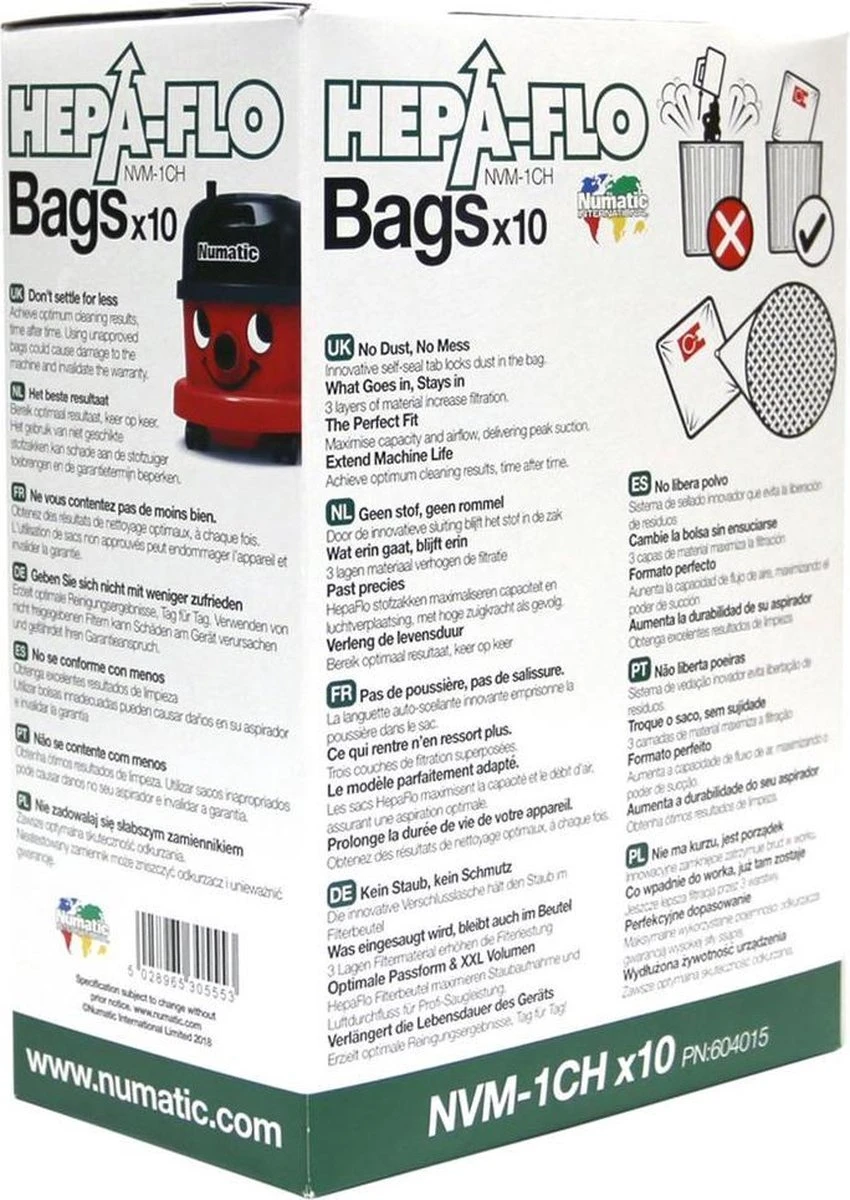 Numatic NVM-1CH Hepa - Stofzuigerzakken - 10 Stuks 2 Numatic NVM-1CH Hepa - Stofzuigerzakken - 10 Stuks - Afbeelding 2