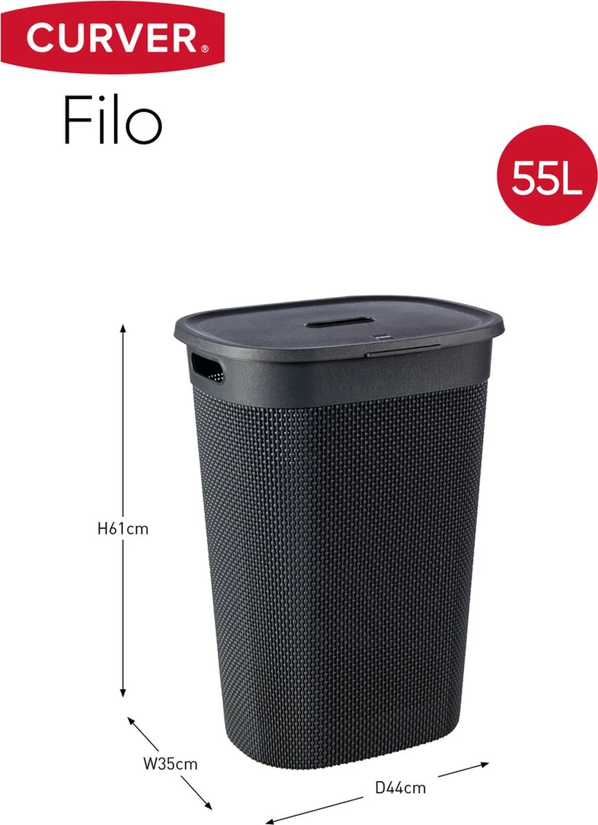 Curver Filo Wasmand Met Deksel 55L - 2 Stuks - Donkergrijs 2 Curver Filo Wasmand Met Deksel 55L - 2 Stuks - Donkergrijs - Afbeelding 2