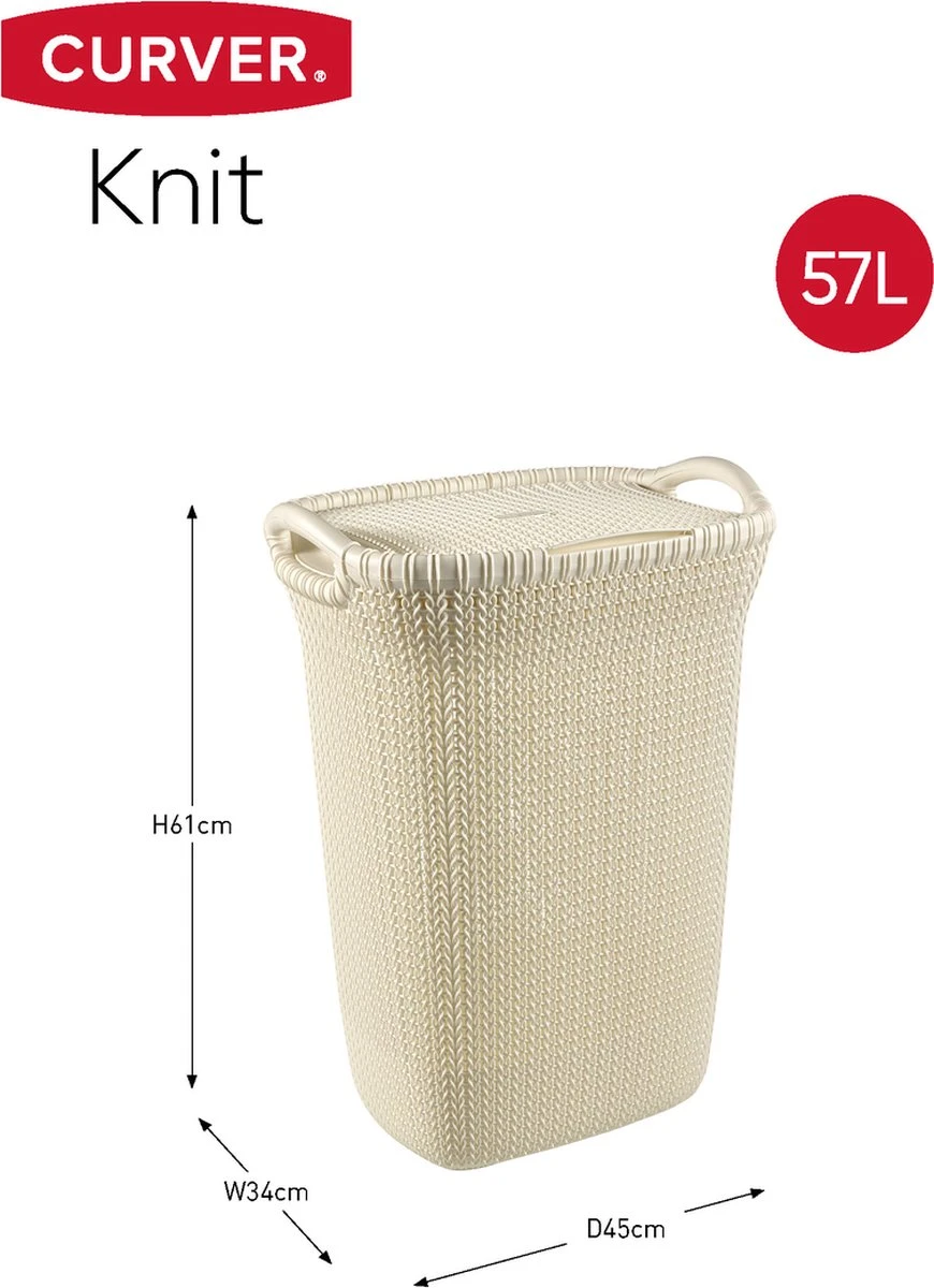 Curver Knit Wasmand Met Deksel 57L + Wasmand 40L - Gebroken Wit 8 Curver Knit Wasmand Met Deksel 57L + Wasmand 40L - Gebroken Wit - Afbeelding 8