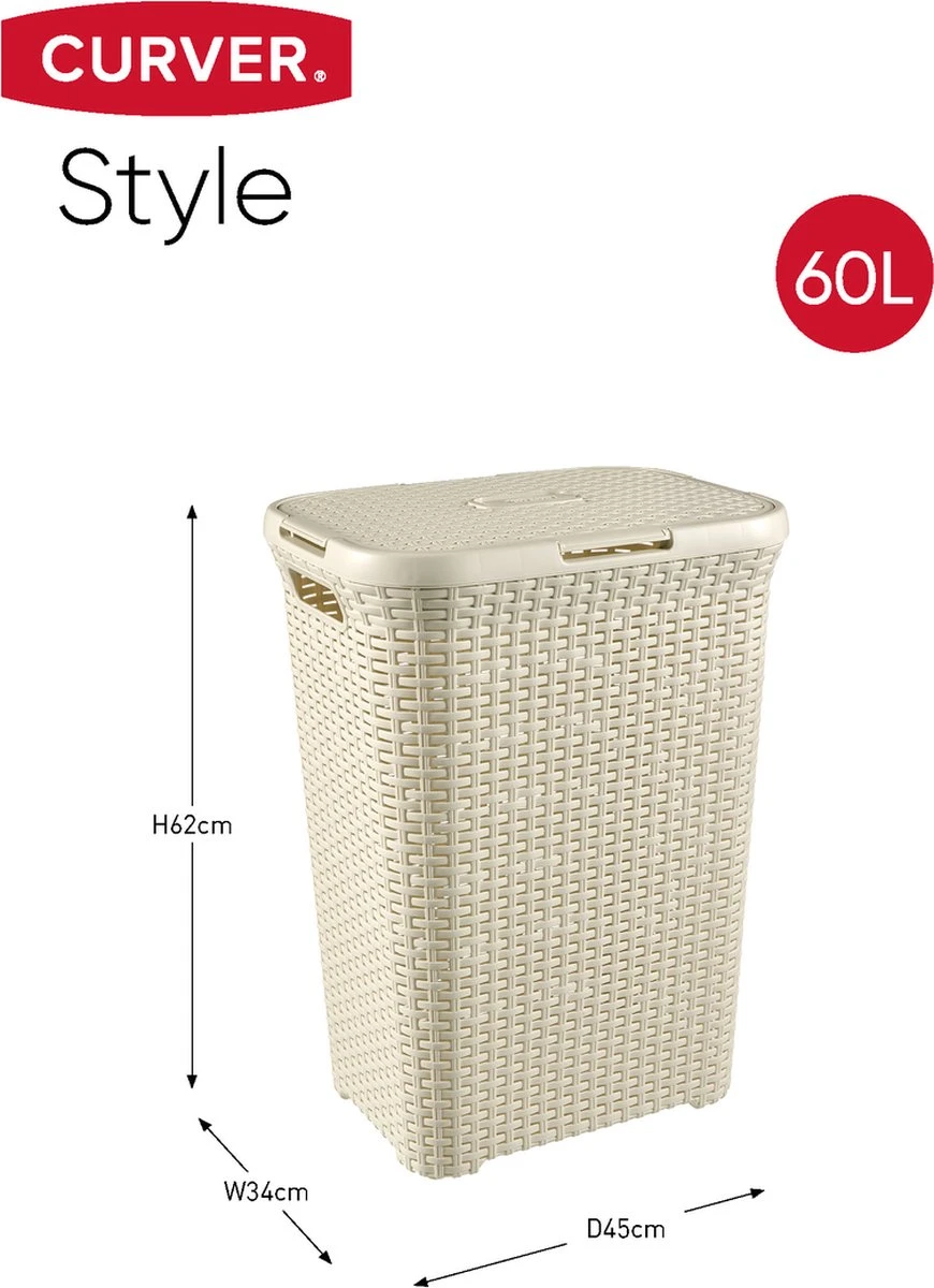 Curver Style Wasmand Met Deksel 60L + Wasmand 45L - Wit 2 Curver Style Wasmand Met Deksel 60L + Wasmand 45L - Wit - Afbeelding 2