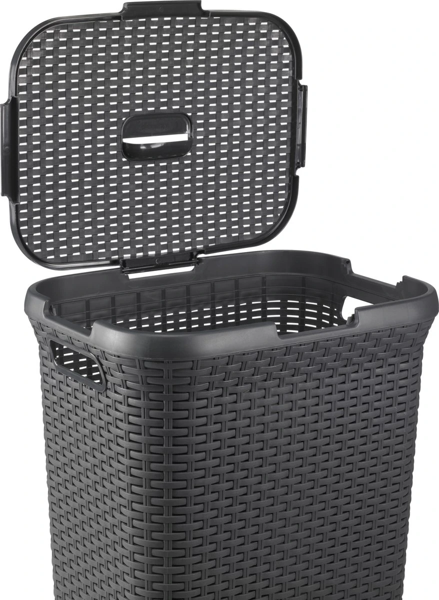 Curver Style Wasmand Met Deksel - 60L - Antraciet 4 Curver Style Wasmand Met Deksel - 60L - Antraciet - Afbeelding 4