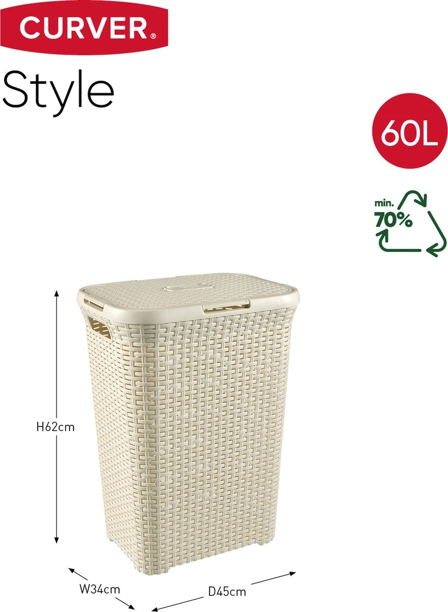 Curver Style Wasmand Met Deksel - 60L - Vintage Wit 10 Curver Style Wasmand Met Deksel - 60L - Vintage Wit - Afbeelding 10