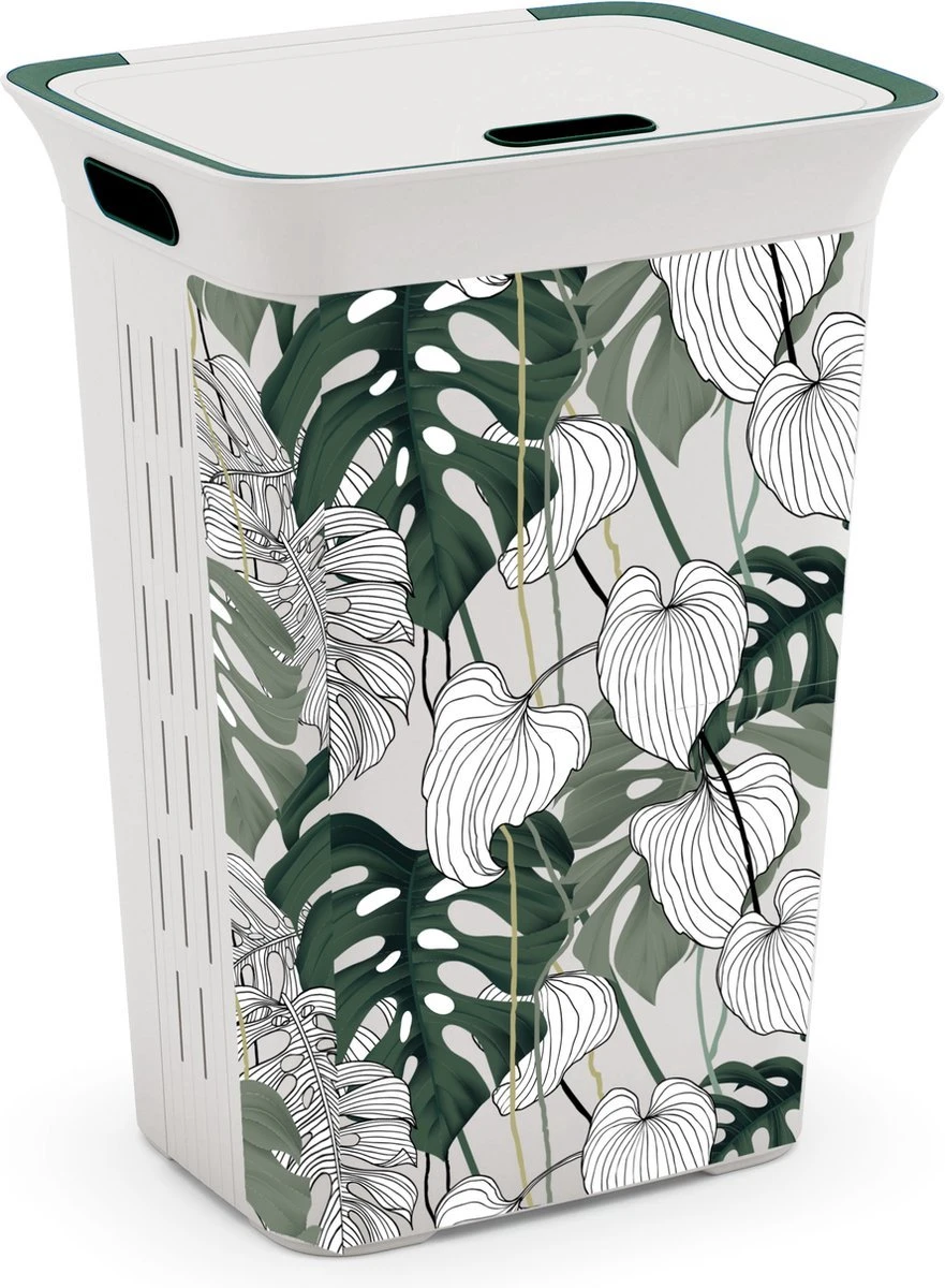 KIS Chic Wasbox Met Deksel - 60L - 44x35x61cm - Wit/Groen 1 KIS Chic Wasbox Met Deksel - 60L - 44x35x61cm - Wit/Groen