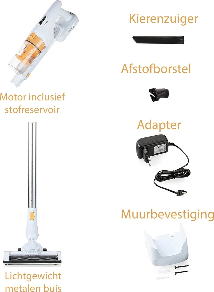 PRIMO PR500SV Stofzuiger Zonder Zak - 3-in-1 Steelstofzuiger Draadloos - Kruimelzuiger - HEPA Filter - Wit/Peach 3 PRIMO PR500SV Stofzuiger Zonder Zak - 3-in-1 Steelstofzuiger Draadloos - Kruimelzuiger - HEPA Filter - Wit/Peach - Afbeelding 3