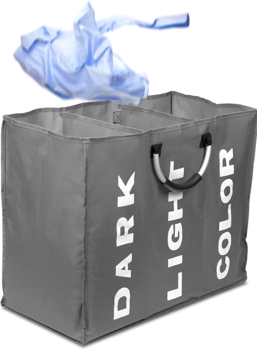 Divineness - Wasmand 3 Vakken - 140 Liter - Wassorteerder - Waszak - Opvouwbaar En Waterdicht - Grijs 1 Divineness - Wasmand 3 Vakken - 140 Liter - Wassorteerder - Waszak - Opvouwbaar En Waterdicht - Grijs