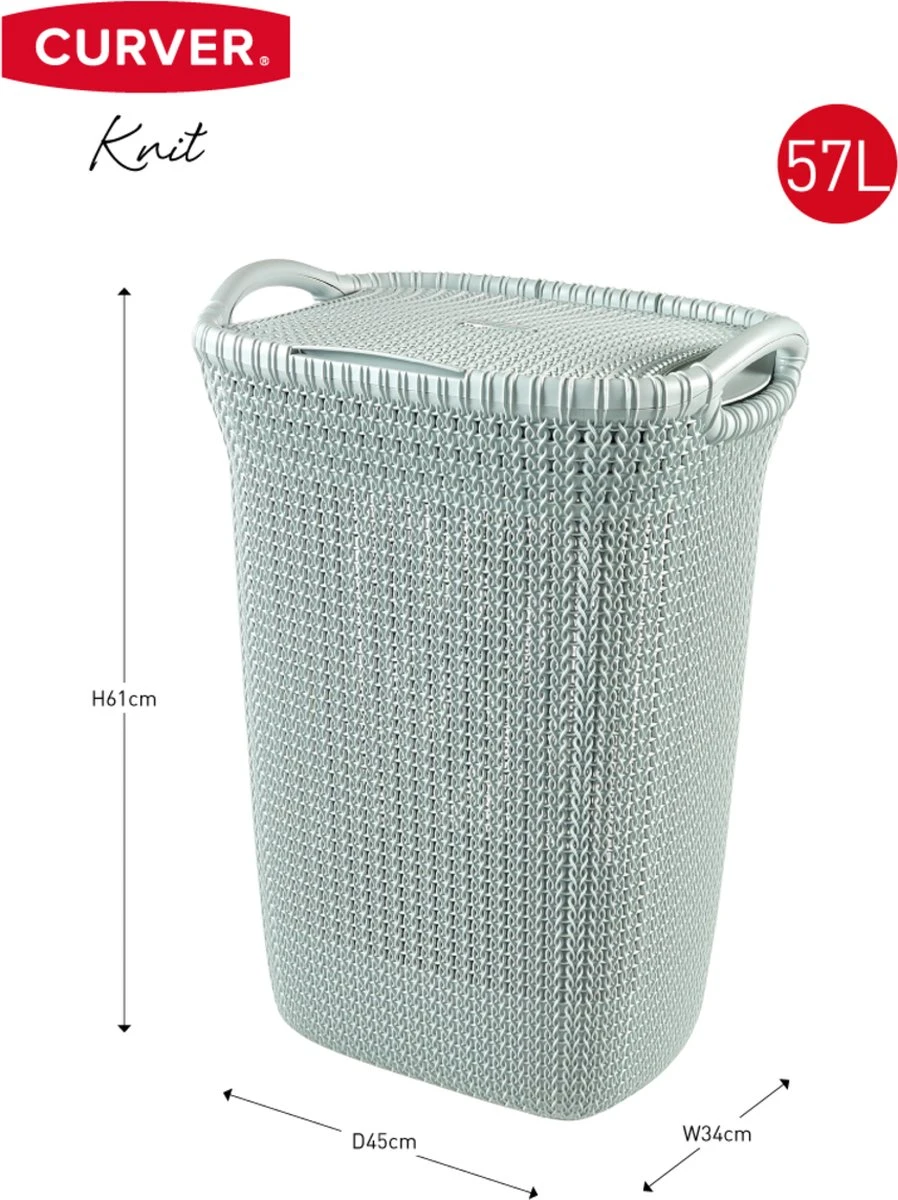 Curver Knit Wasmand Met Deksel - 57L - Misty Blue 2 Curver Knit Wasmand Met Deksel - 57L - Misty Blue - Afbeelding 2