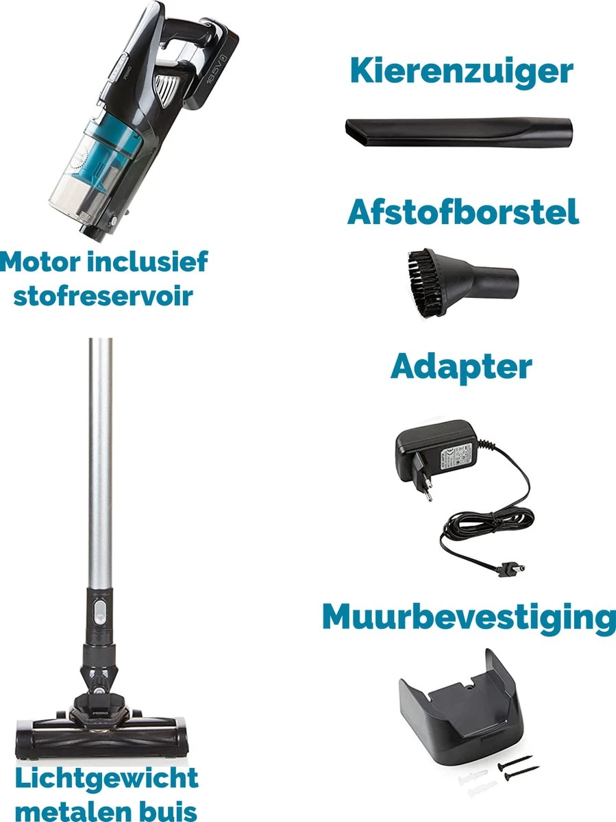PRIMO PR501SV Stofzuiger Zonder Zak - 3-in-1 Steelstofzuiger Draadloos - Kruimelzuiger - HEPA Filter - Grijs/Blauw 2 PRIMO PR501SV Stofzuiger Zonder Zak - 3-in-1 Steelstofzuiger Draadloos - Kruimelzuiger - HEPA Filter - Grijs/Blauw - Afbeelding 2