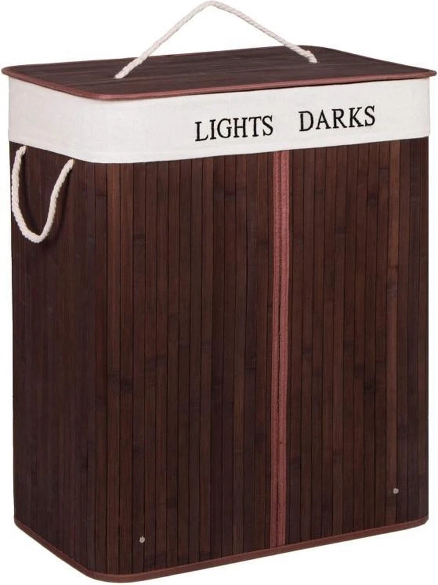 Springos Dubbele Wasmand | 2 Vakken Met Deksel | Opvouwbaar | 100 Liter | Met Uitneembare Waszak | Wasmand | Bruin 1 Springos Dubbele Wasmand | 2 Vakken Met Deksel | Opvouwbaar | 100 Liter | Met Uitneembare Waszak | Wasmand | Bruin