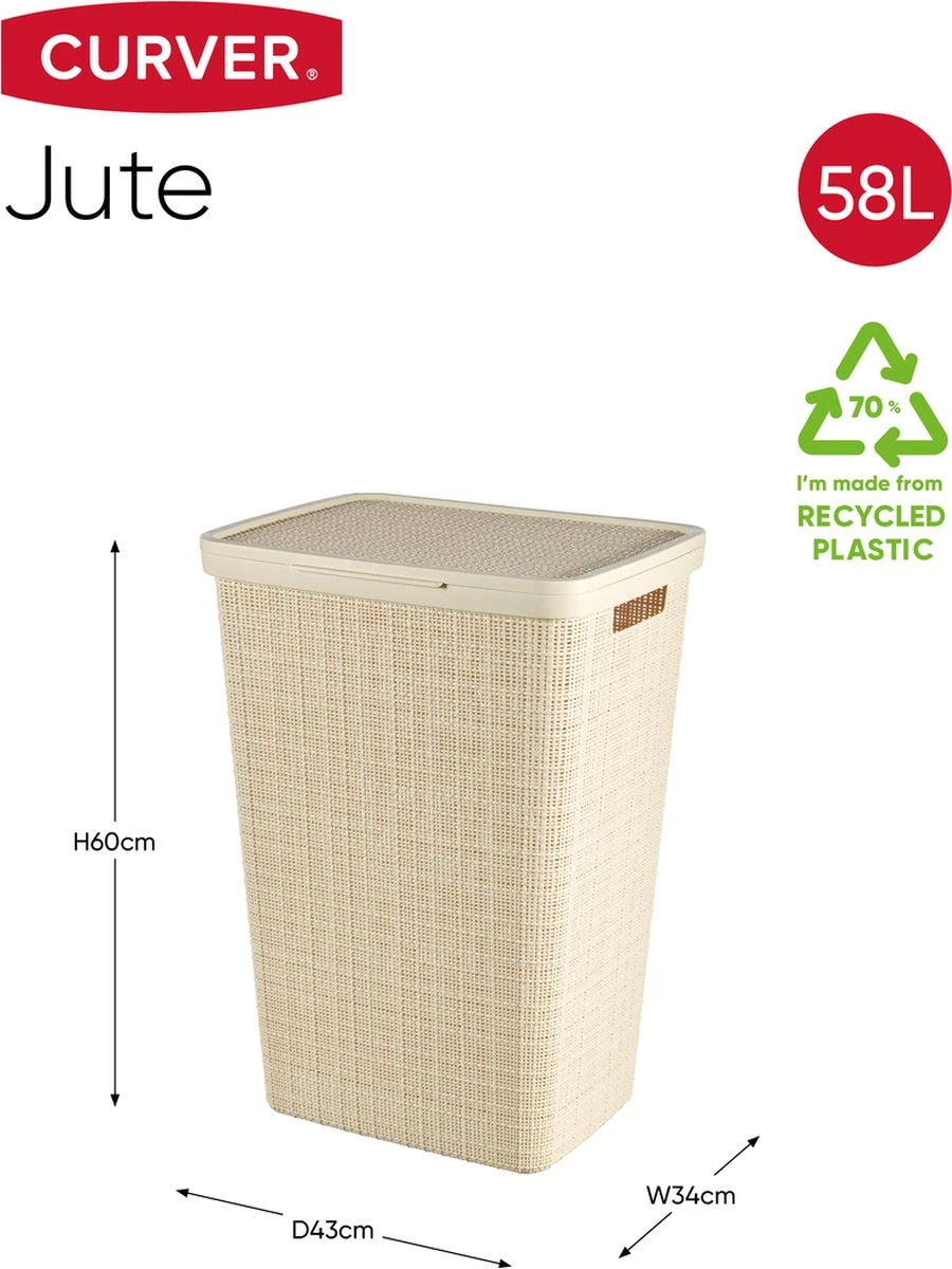 Curver Jute Wasmand Met Deksel 58L - 2 Stuks - Gebroken Wit 2 Curver Jute Wasmand Met Deksel 58L - 2 Stuks - Gebroken Wit - Afbeelding 2
