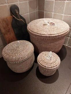 FAM Drie Set Zeegras Witte Manden / Decoratie Mand / Storage / Opbergmand