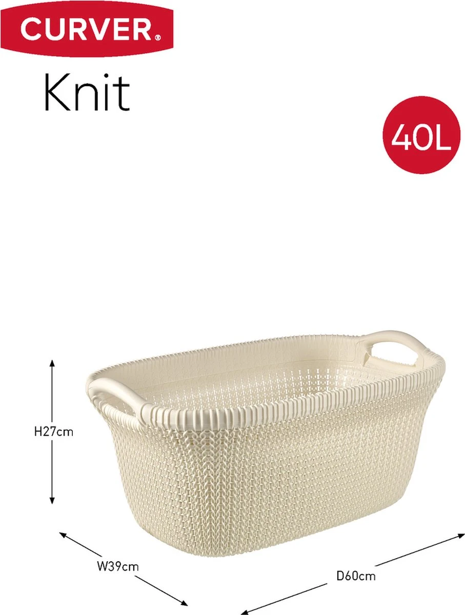 Curver Knit Wasmand Met Deksel 57L + Wasmand 40L - Gebroken Wit 2 Curver Knit Wasmand Met Deksel 57L + Wasmand 40L - Gebroken Wit - Afbeelding 2