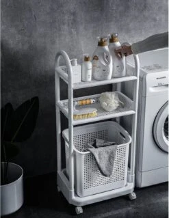 Wasmand Op Wielen - Badkamer Organizer - 3 Lagen - Afneembare Wasmand - Wit -Leifheit Store 928x1200 1