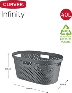 Curver Infinity Recycled Wasmand Dots 40L - 100% Recycled - Donkergrijs -Leifheit Store 935x1200 2