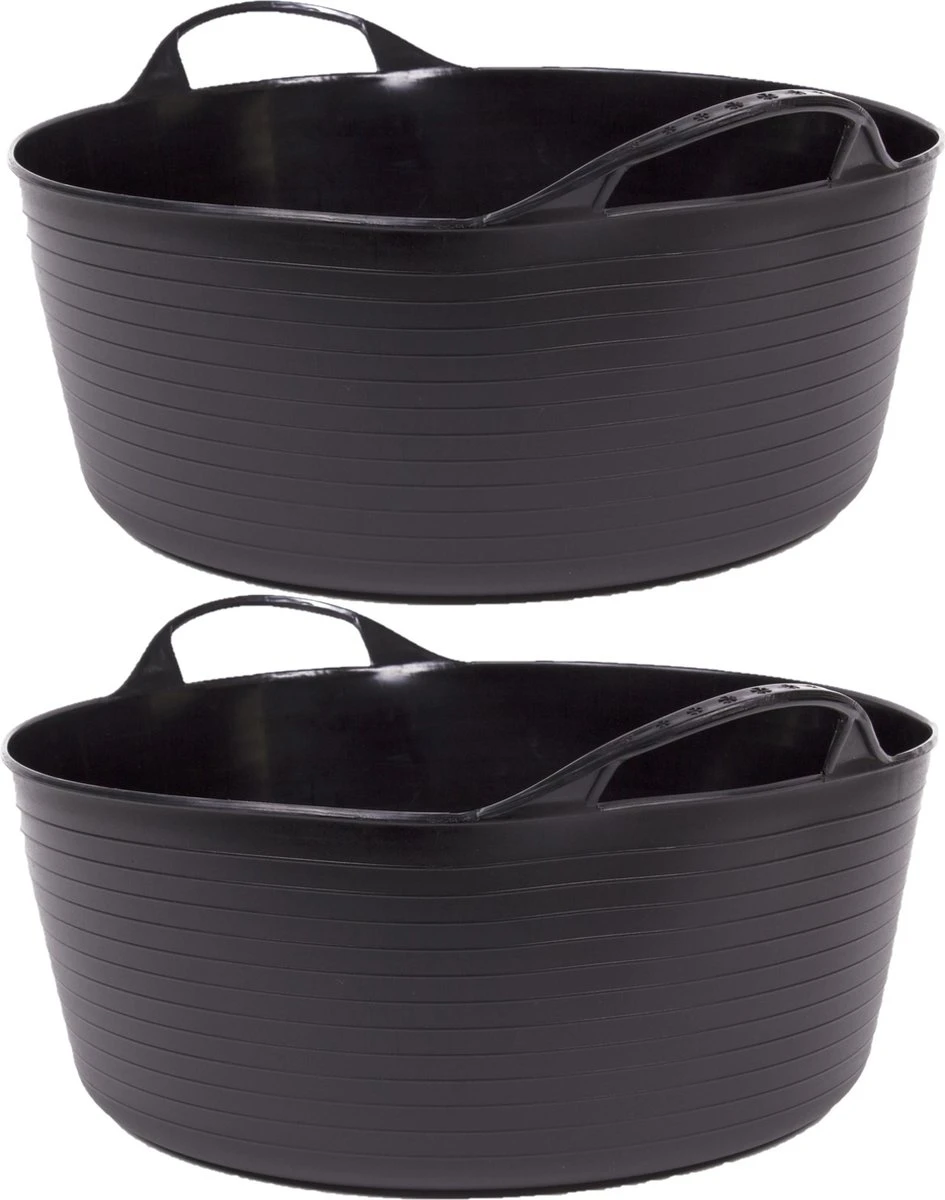 2x Stuks Flexibele Kuip Emmers/wasmanden Rond Zwart 16 Liter - Opbergmanden 1 2x Stuks Flexibele Kuip Emmers/wasmanden Rond Zwart 16 Liter - Opbergmanden