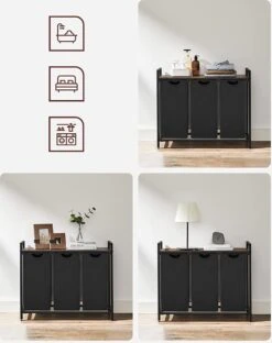 Wasmand, Wasverzamelaar, 3 Vakken, Met Legbord, Wassorteerbak, Waszak Uitschuifbaar En Uitneembaar, Per Waszak 38 Liter, Voor Badkamer, Wasruimte, Vintage Bruin-zwart -Leifheit Store 950x1200 2