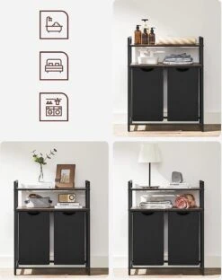 Songmics Wasmand, Wasverzamelaar, 2 Vakken, 2 Planken, Metalen Frame, 2 X 46 Liter, 73 X 33 X 91 Cm, Vintabruin-zwart BLH211B01 17 Songmics Wasmand, Wasverzamelaar, 2 Vakken, 2 Planken, Metalen Frame, 2 X 46 Liter, 73 X 33 X 91 Cm, Vintabruin-zwart BLH211B01 -Leifheit Store 950x1200 8