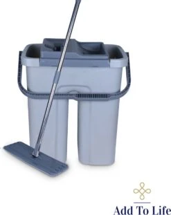 Add To Life Dweilsysteem Vloerwisser - Mop - Self-wash- En Droogsysteem - 2 Stuks Absorberende Pads - Met Emmer - Grijs -Leifheit Store 952x1200