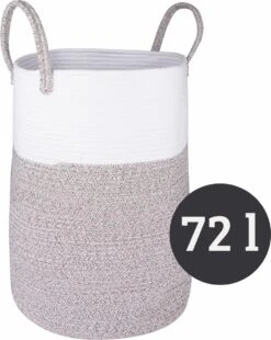 Mmoods Wasmand Katoen 72 Liter - Opbergmand Speelgoed - Wassorteerder Met Handvaten - Wasbox Badkamer - Mand Rond Badkamer Grijs