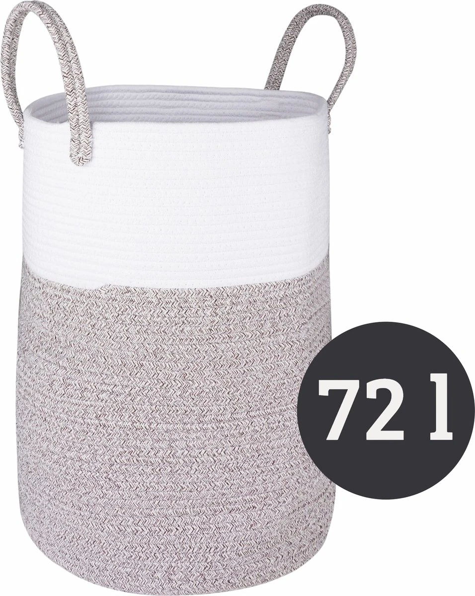 Mmoods Wasmand Katoen 72 Liter - Opbergmand Speelgoed - Wassorteerder Met Handvaten - Wasbox Badkamer - Mand Rond Badkamer Grijs 1 Mmoods Wasmand Katoen 72 Liter - Opbergmand Speelgoed - Wassorteerder Met Handvaten - Wasbox Badkamer - Mand Rond Badkamer Grijs