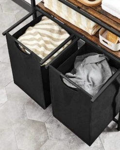 Songmics Wasmand, Wasverzamelaar, 2 Vakken, 2 Planken, Metalen Frame, 2 X 46 Liter, 73 X 33 X 91 Cm, Vintabruin-zwart BLH211B01 12 Songmics Wasmand, Wasverzamelaar, 2 Vakken, 2 Planken, Metalen Frame, 2 X 46 Liter, 73 X 33 X 91 Cm, Vintabruin-zwart BLH211B01 -Leifheit Store 960x1200 24