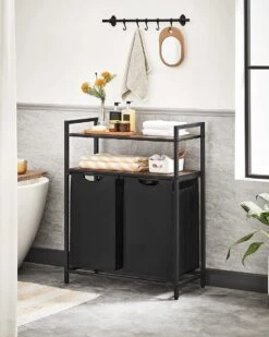 Songmics Wasmand, Wasverzamelaar, 2 Vakken, 2 Planken, Metalen Frame, 2 X 46 Liter, 73 X 33 X 91 Cm, Vintabruin-zwart BLH211B01 14 Songmics Wasmand, Wasverzamelaar, 2 Vakken, 2 Planken, Metalen Frame, 2 X 46 Liter, 73 X 33 X 91 Cm, Vintabruin-zwart BLH211B01 -Leifheit Store 960x1200 25