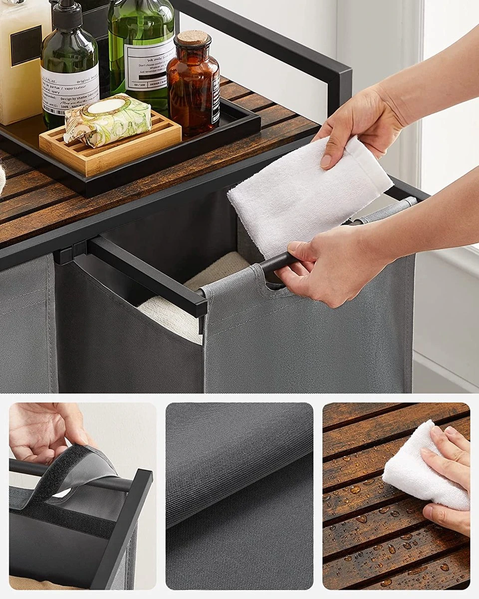 Merkloos Wasmand - Wasverzamelaar - 2 Vakken - Met Plank - Wassorteerbak - Metalen Frame, 2 Uitneembare Vakken Van Oxford Stof - Met Klittenbandsluiting - Vintage Bruin-Grijs 7 Merkloos Wasmand - Wasverzamelaar - 2 Vakken - Met Plank - Wassorteerbak - Metalen Frame, 2 Uitneembare Vakken Van Oxford Stof - Met Klittenbandsluiting - Vintage Bruin-Grijs - Afbeelding 7