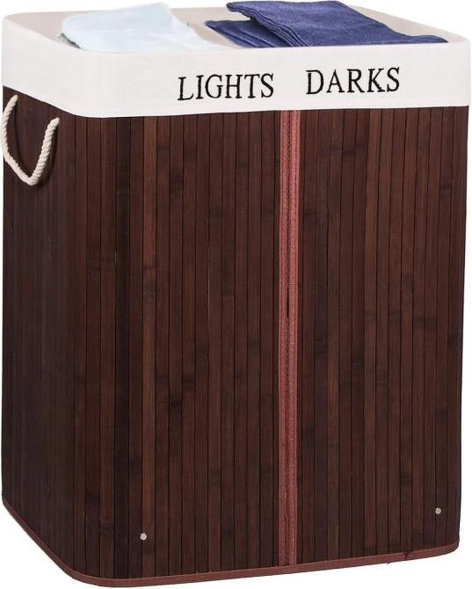 Springos Dubbele Wasmand | 2 Vakken Met Deksel | Opvouwbaar | 100 Liter | Met Uitneembare Waszak | Wasmand | Bruin 8 Springos Dubbele Wasmand | 2 Vakken Met Deksel | Opvouwbaar | 100 Liter | Met Uitneembare Waszak | Wasmand | Bruin - Afbeelding 8