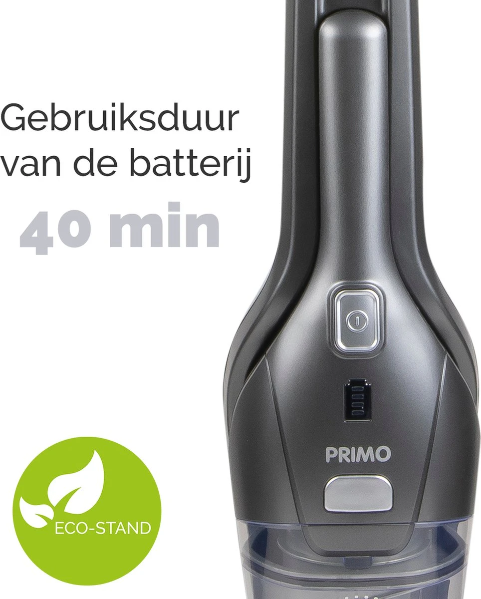 PRIMO PR506SV Stofzuiger Zonder Zak - 2-in-1 Steelstofzuiger Draadloos - Kruimelzuiger - HEPA Filter - Zilver 5 PRIMO PR506SV Stofzuiger Zonder Zak - 2-in-1 Steelstofzuiger Draadloos - Kruimelzuiger - HEPA Filter - Zilver - Afbeelding 5