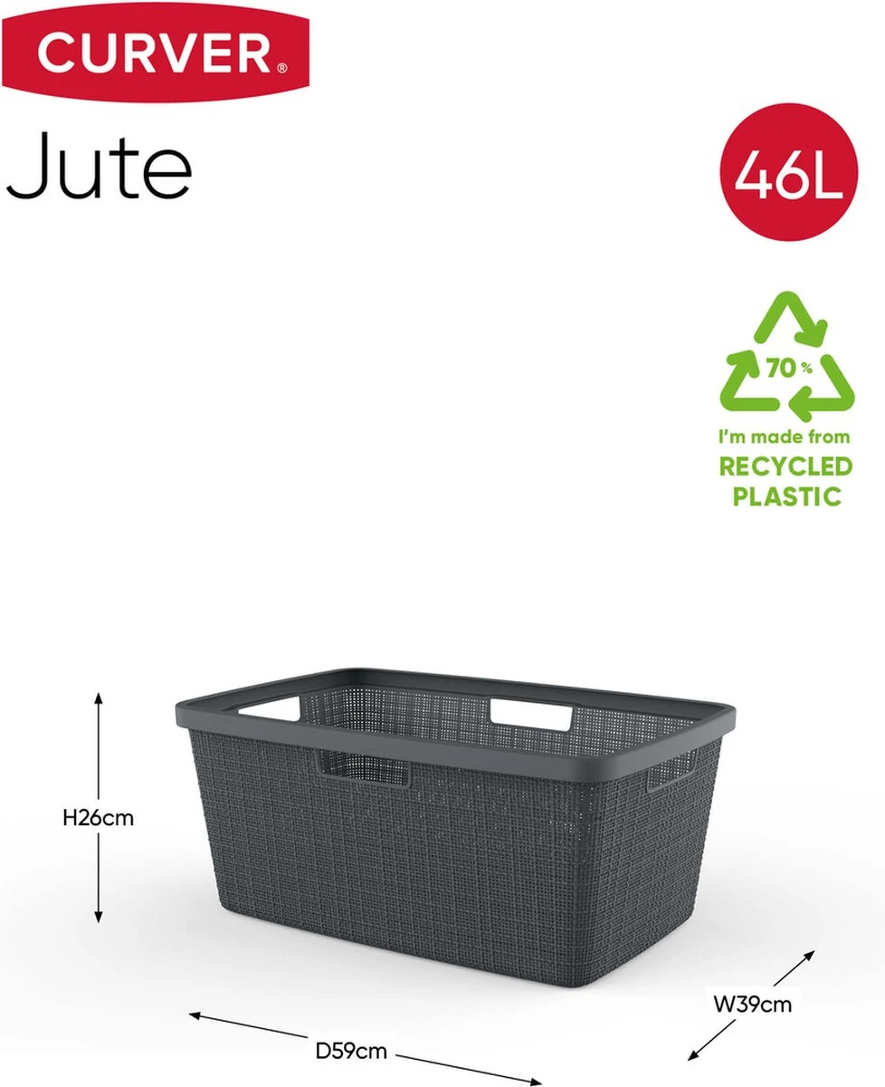 Curver Jute Wasmand Met Deksel 58L + Wasmand 46L - Donkergrijs 2 Curver Jute Wasmand Met Deksel 58L + Wasmand 46L - Donkergrijs - Afbeelding 2
