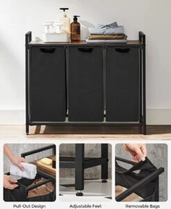 Merkloos Soph & Tess Wasmand 3 Vakken – Wassorteerder Met Uitschuifbare Waszakken - Bruin En Zwart -Leifheit Store 980x1200 1