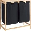 ACAZA Wasmand Met 2 Uitschuifbare Waszakken - Wassorteerder - 44 Liter - Bamboe - 73.5x64.5x33 Cm - Zwart