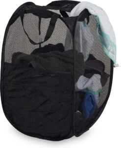 Wonair - Opvouwbare Wasmand - Wassorteerder - Extra Opbergvak – Met Hengsel - 70L - Zwart