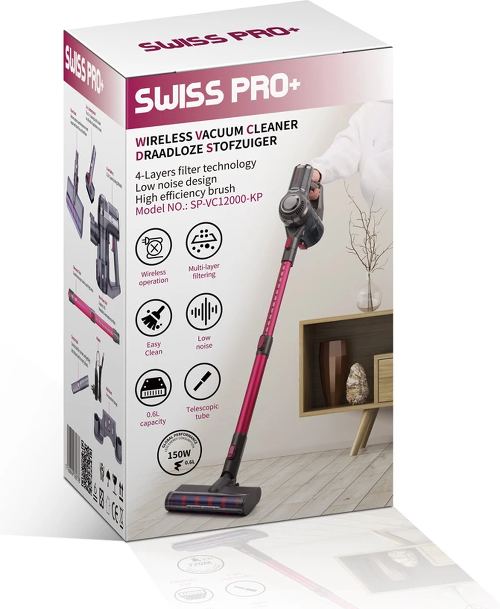 Swiss Pro+ Snoerloze Steelstofzuiger V12 Steelstofzuiger Draadloos Met Kruimelzuiger Led Verlichting In Mondstuk Sterke Zuigkracht 4In1! Zwitsers Kwaliteit 7 Swiss Pro+ Snoerloze Steelstofzuiger V12 Steelstofzuiger Draadloos Met Kruimelzuiger Led Verlichting In Mondstuk Sterke Zuigkracht 4In1! Zwitsers Kwaliteit - Afbeelding 7