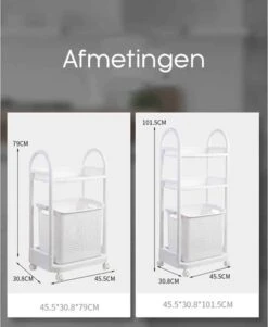 Wasmand Op Wielen - Badkamer Organizer - 3 Lagen - Afneembare Wasmand - Wit -Leifheit Store 986x1200