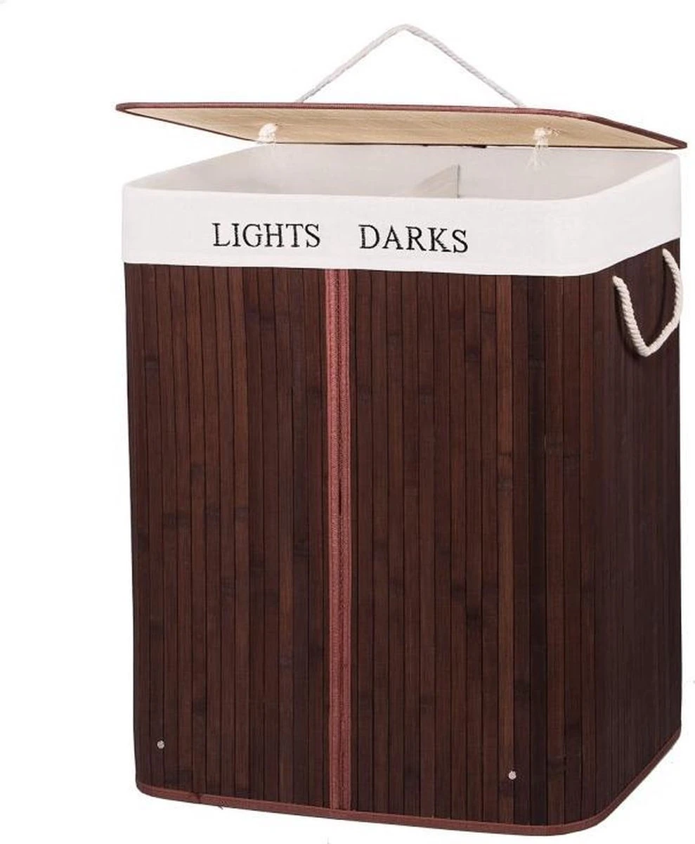 Springos Dubbele Wasmand | 2 Vakken Met Deksel | Opvouwbaar | 100 Liter | Met Uitneembare Waszak | Wasmand | Bruin 6 Springos Dubbele Wasmand | 2 Vakken Met Deksel | Opvouwbaar | 100 Liter | Met Uitneembare Waszak | Wasmand | Bruin - Afbeelding 6